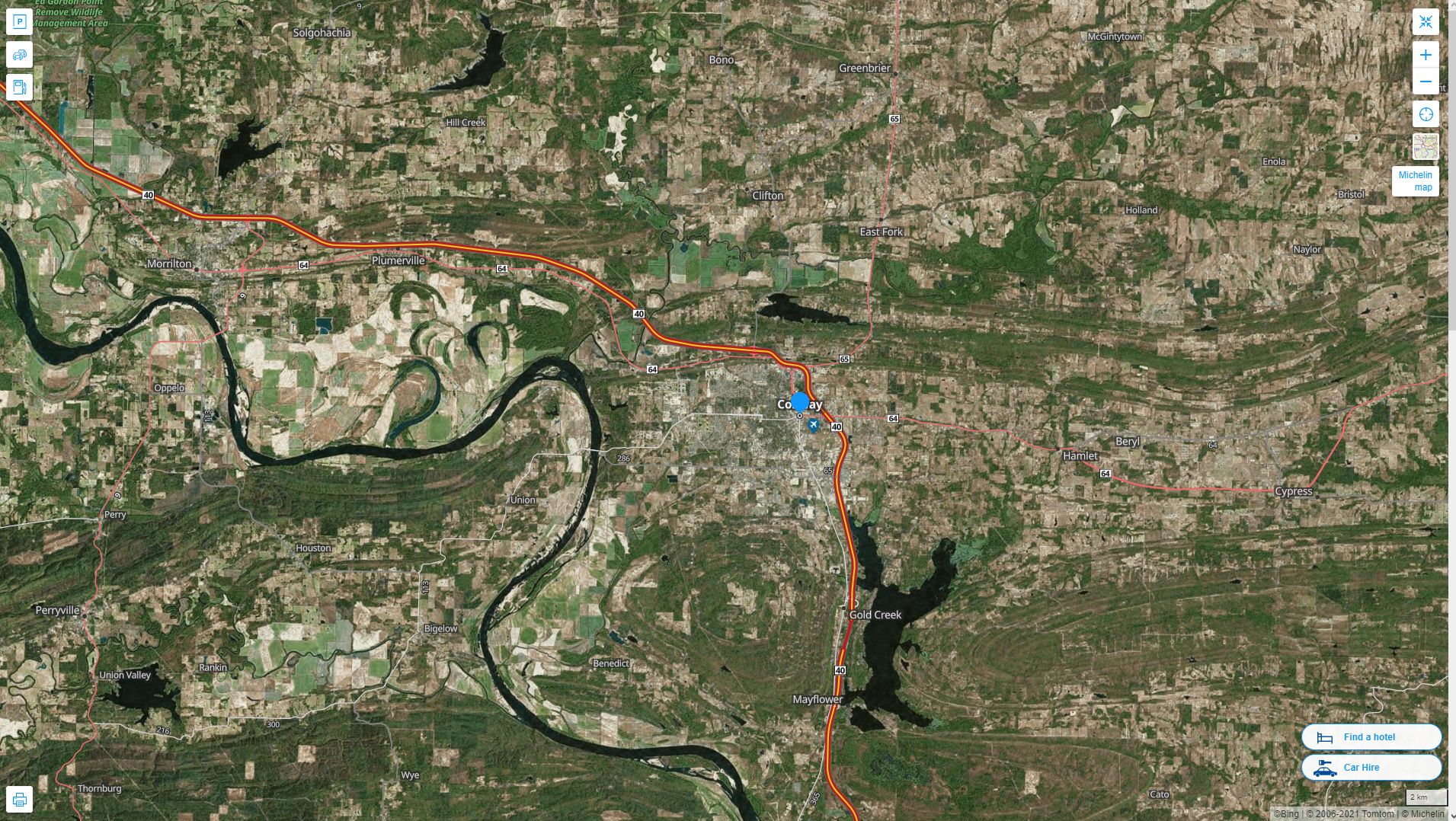 Conway Arkansas Highway and Road Map with Satellite View